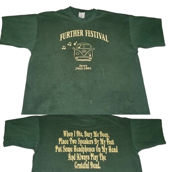 Vtg 90s Further Festival Grateful Dead Jerry Garcia Memorial T Shirt XL FOTL SS - Picture 1 of 12
